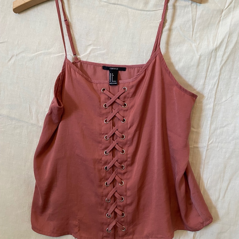 Pink Forever 21 corset detail tank top - Small